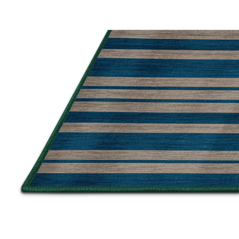 Tapis vert à rayures horizontales lavable à la machine, Rectangle 6 pi x 9 pi