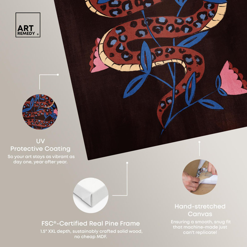 Snake Entangled in Flowers 15" x 10" Canvas Art Print