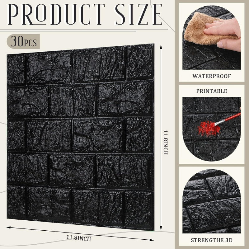 30 panneaux muraux 12 x 12, noir