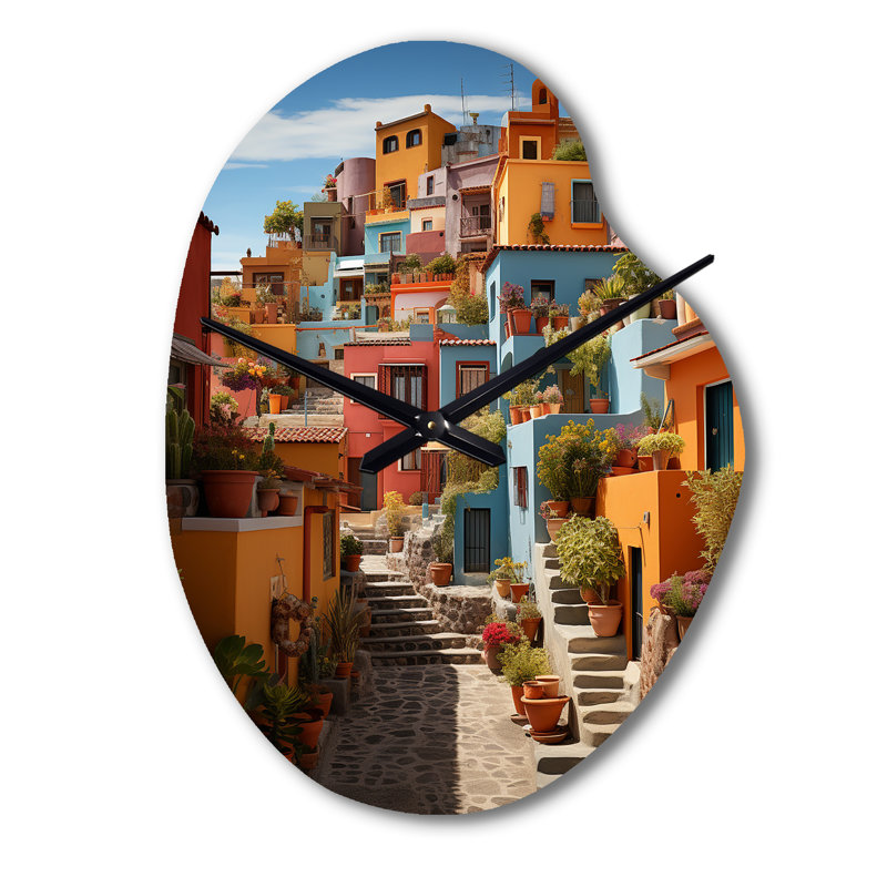 Horloge murale asymétrique en métal coloré, Mexique, Grand