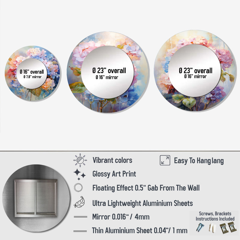 Miroir mural délicat en aluminium hydrangea