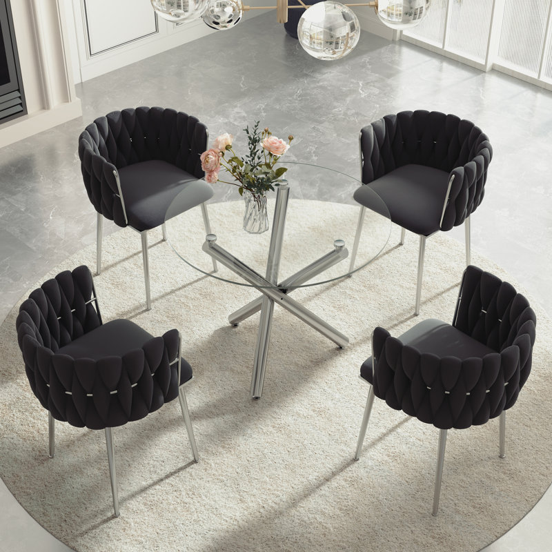 Ensemble de salle à manger Raykwan, H 29,5 po x L 36 po x l 36 po, Noir, Argent