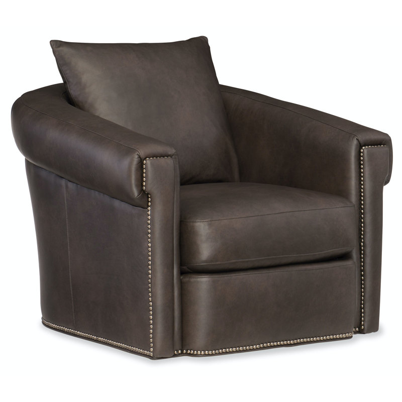 Andre Swivel Armchair, Gunmetal, Outsider Raven Genuine Leather