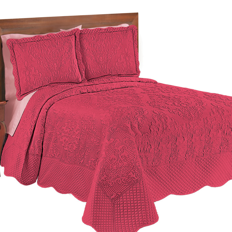 Gray Full Damask Textured Oversized Bedspread