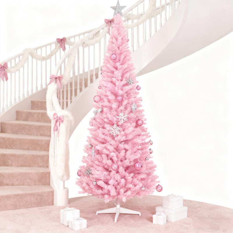 Decorated Pencil Christmas Tree With 499 Realistic Branch Tips And Plastic Stand | Gift Idea, 7' H, Pink