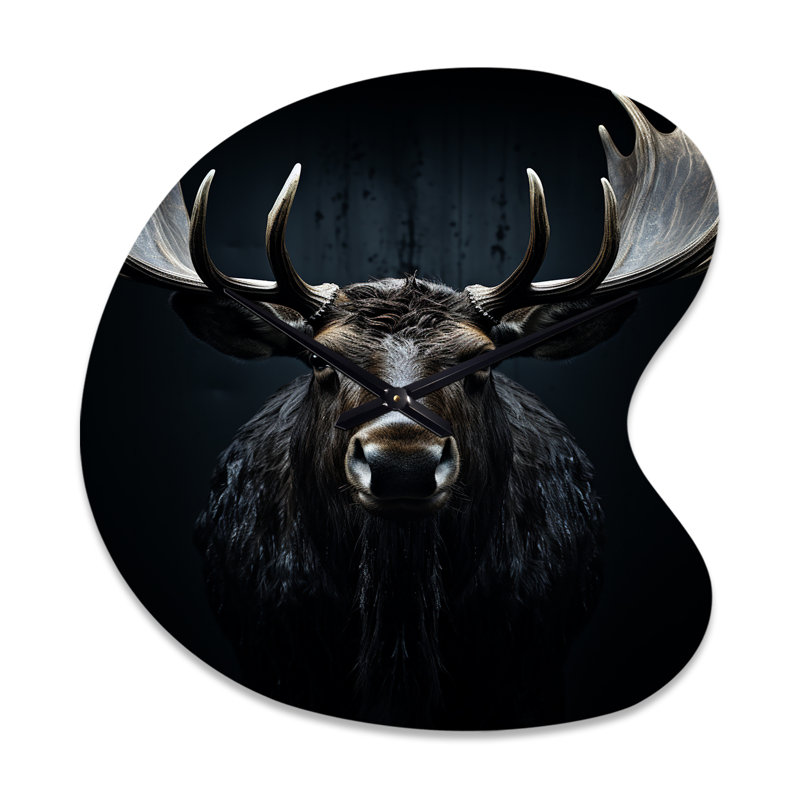 Black White Moose Vibrant Contrast II - Drop Shape Moose 3D Wall Clock, Small