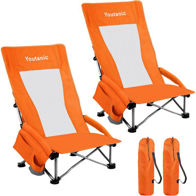 Chaise pliante à haut dossier pour camping avec sac isotherme et coussin (paquet de 2)