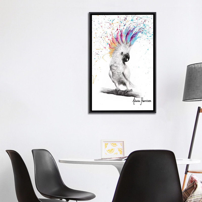 «Punk Cockatoo» par Ashvin Harrison - impression, Toile avec cadre noir patiné, Aucun mat, H 40 po x l 26 po x P 1,5 po