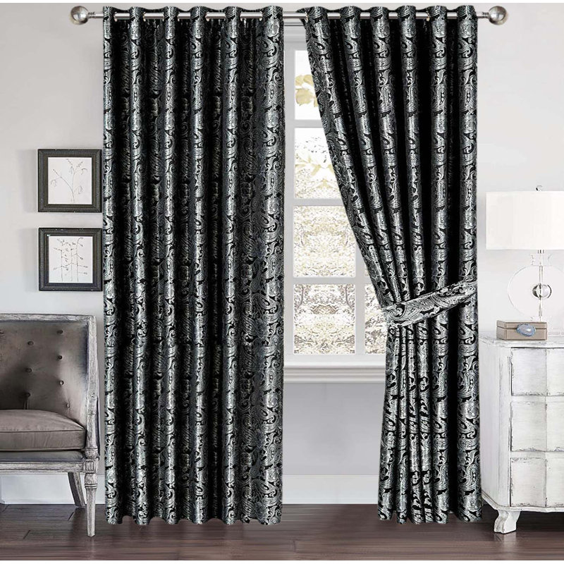 Semi Sheer Curtain Pair, 228 W x 137 D cm, Black