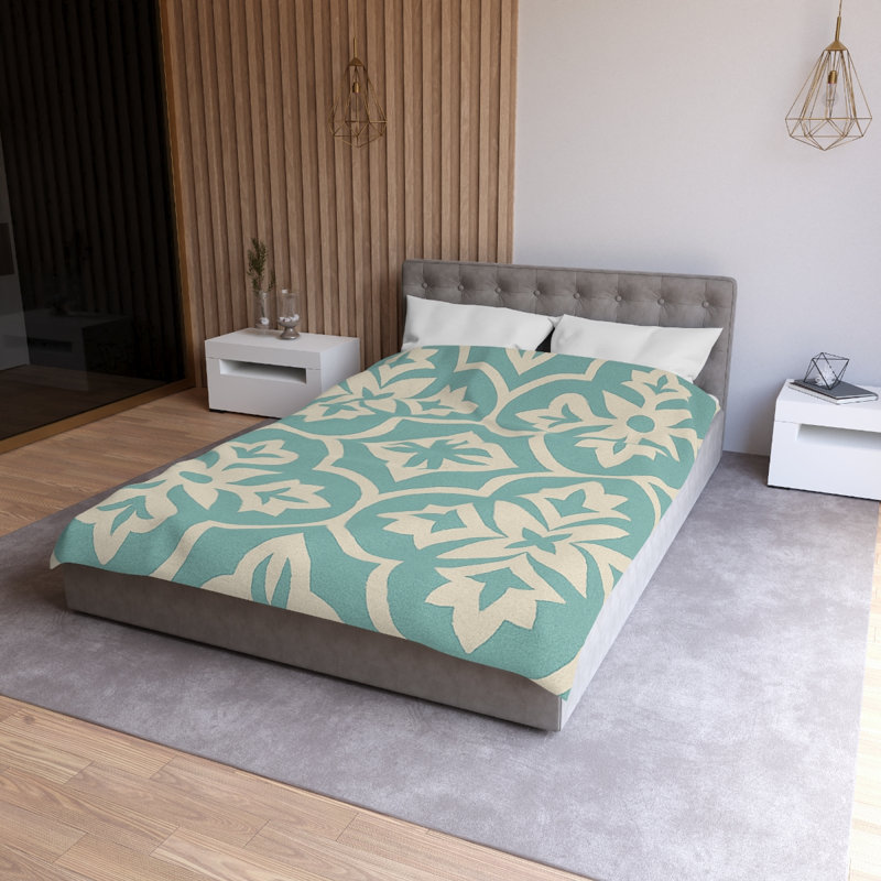 Microfiber Duvet Cover Boho Style, Design 37, White, Twin Duvet Cover