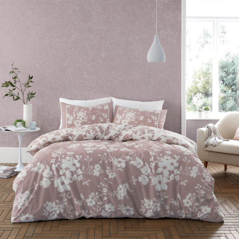 Cotton Blend Floral Duvet Cover Set with Pillowcases Included, Pink, Double