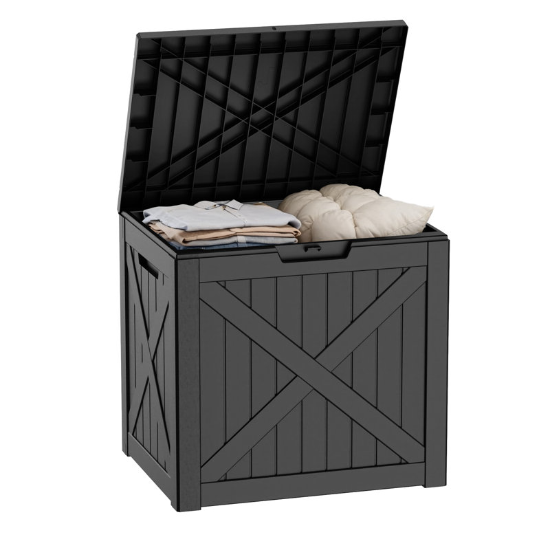 Boîte de rangement verrouillable 32 gallons, rangement extérieur en résine de style grange, noir