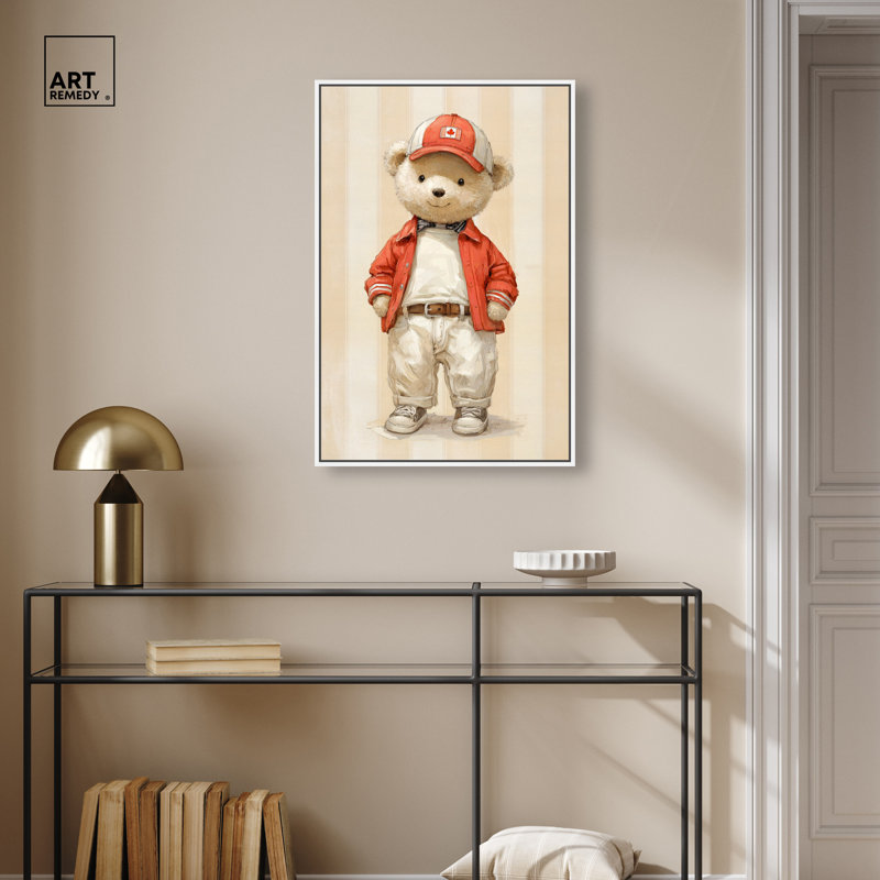 Ours en peluche feuille d'érable, décoration acrylique encadrée par Art Remedy, cadre doré, 20 x 30, H 31 po x l 21 po