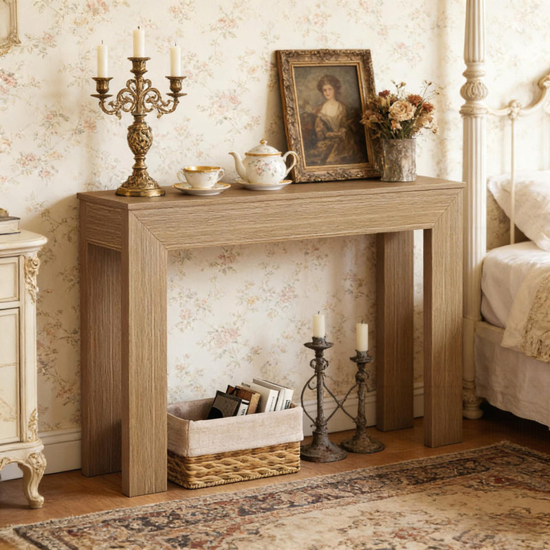 Console Modern Farmhouse, H 31,5 po x l 47,2 po x P 11,8 po, Bois naturel, Bois naturel, Bois naturel