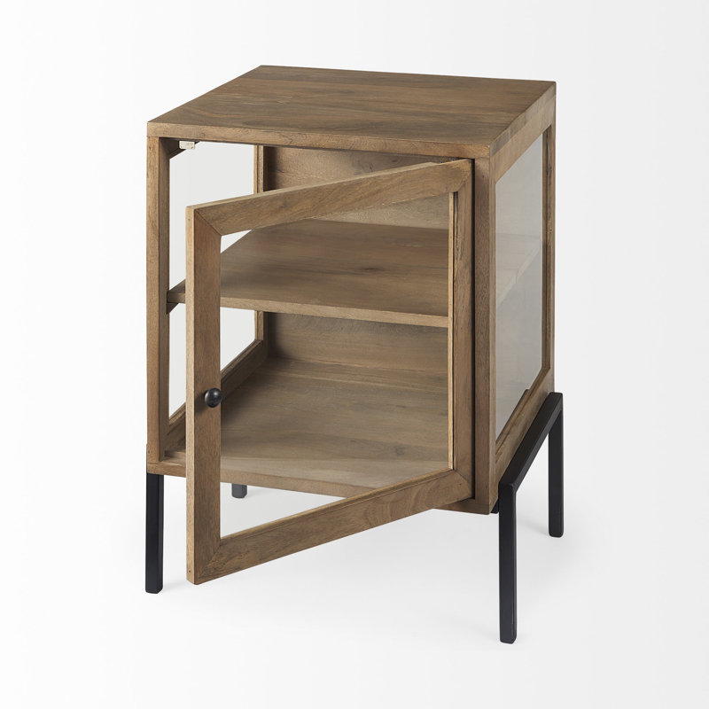  Table de bout carrée en bois massif brun transitionnel 26 po