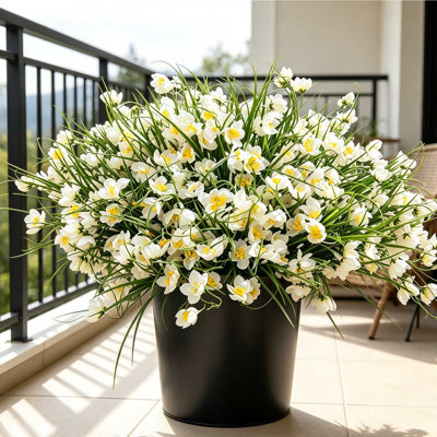 Artificial Daffodil Flowers, 24 Bundles Outdoor Fake Wildflower Greenery Stems, UV Resistant Faux Plastic Flower Shrubs for Patio Porch Pot Planter Garden Window Box Home Decor,Set of 24