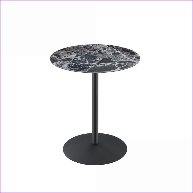 Table basse en marbre noir texturé avec base en acier de 17,5 po peu encombrante, robuste et compacte
