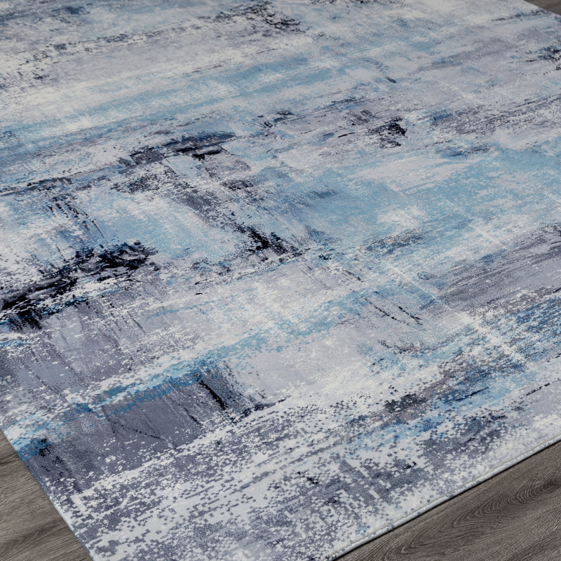 Abstract Area Rug in Blue, Novelty 7'9" x 9'9"