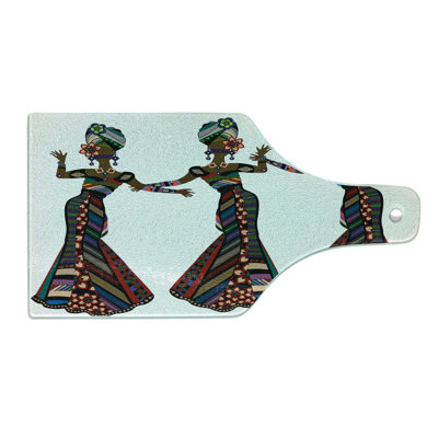 Ambesonne African Tempered Glass Cutting Board Native Costumes Multicolor