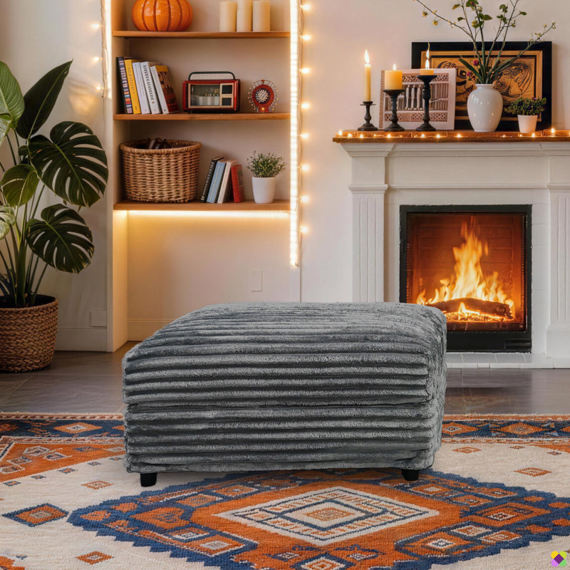 Gus 31.5"W Corduroy Ottoman, Gray