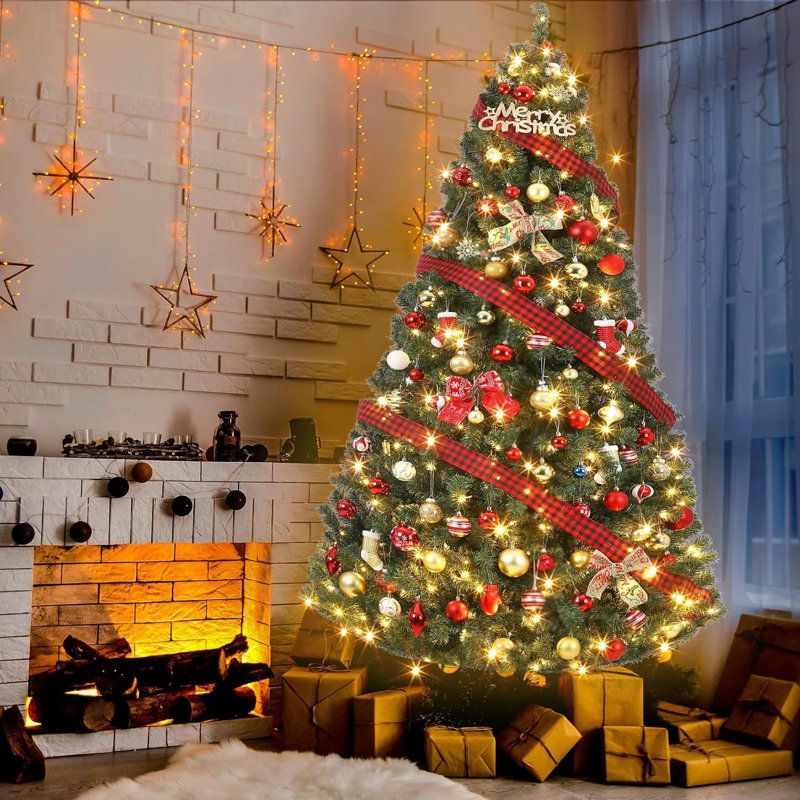 Lighted Artificial Christmas Tree, 7.5' H