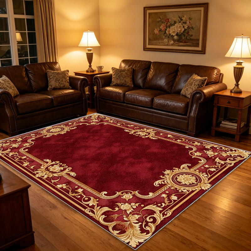 Red Gold Bordercarpet-easy to clean, machine-washable, soft and comfortable; suitable for door mats, kitchens, living rooms, bedrooms, corridors, and laundry areas. Easy to clean, durable carpet for home decoration.