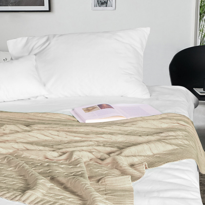 Couverture en coton tricoté , Kaki, L 80 po x l 60 po