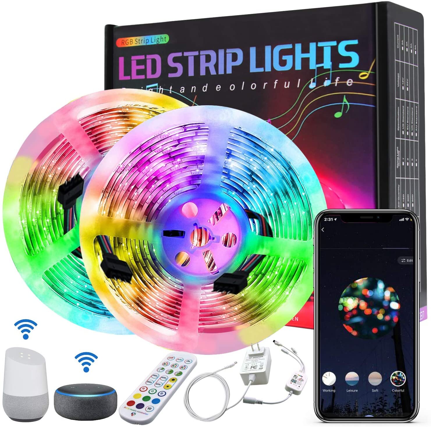 YI LIGHTING LED 32.8FT Smart Strip Lights with Wi Fi APP Remote