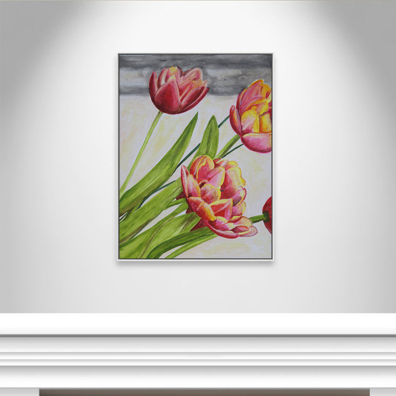 Reproduction de tulipes par Mike Ragan pour , H 49,5 po x l 37,5 po, Blanc