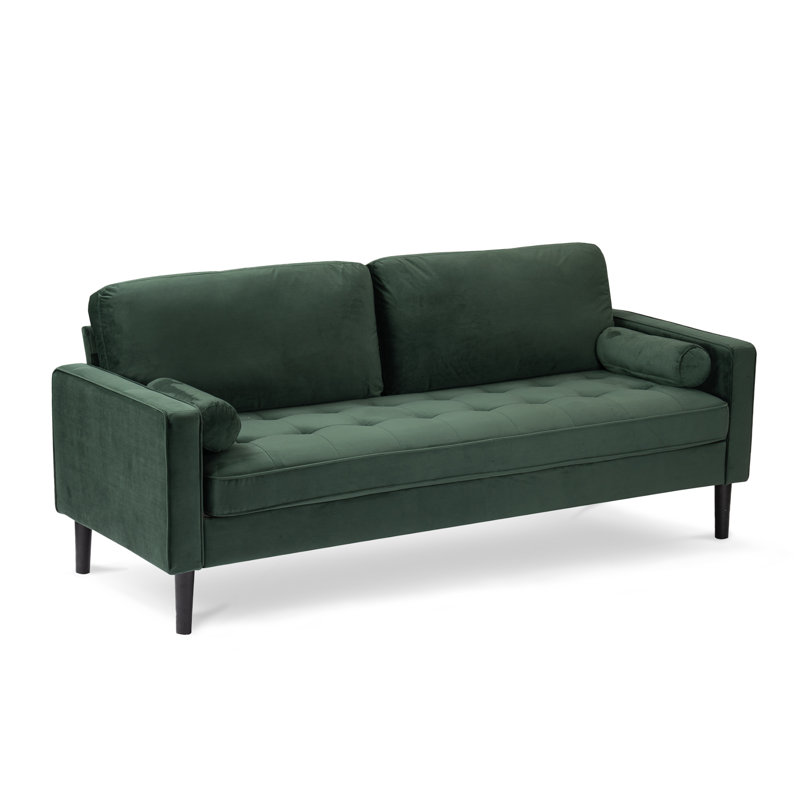 Baity Cushioned Loveseat Sofa, Velvet Bottle Green, 3