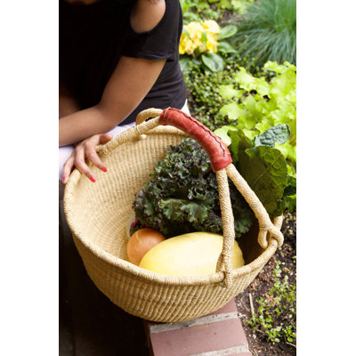 Basic Bolga Farmer's Market Shopper Basket with Leather Handle