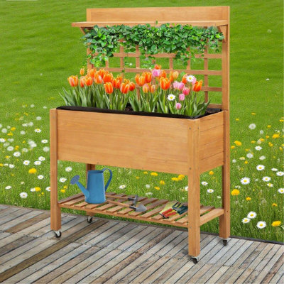 Elevated Garden Raised Bed Solid Wood Planter Flower Herb Boxes