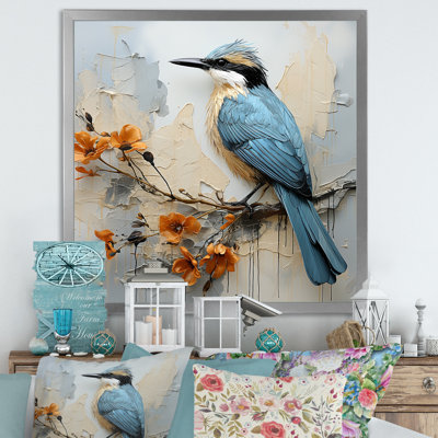 «Blue Bird Minimalisme Flowers II - Animals», reproduction d'art sur toile FDP107161