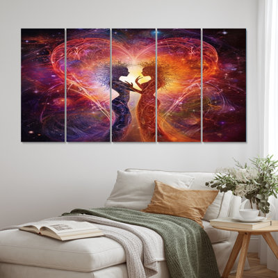 Twin Flame Bliss Loving Connection II - Romantic Wall Decor - 5 Equal Panels
