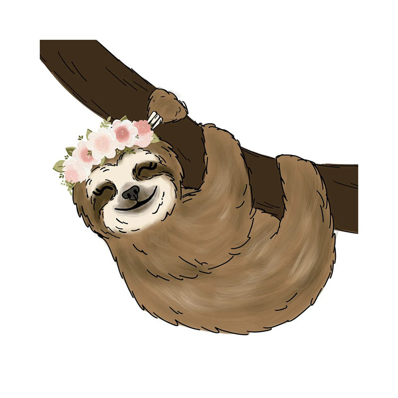 Floral Crown Tree Sloth 1 Piece Wrapped Canvas Wall Art, 66.04 cm H x 66.04 cm W x 3.175 cm D