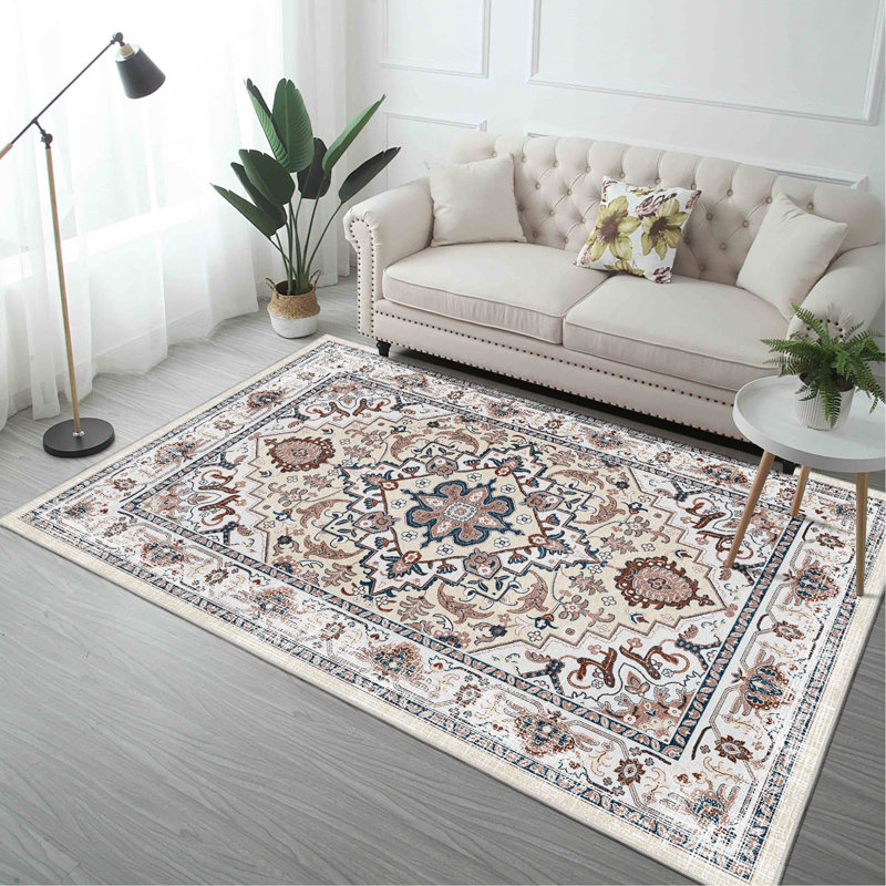 Area Rug Vintage Bohemian Persian Non-Slip Washable Rug For Living Room Kitchen Bedroom Living Room Flower Design