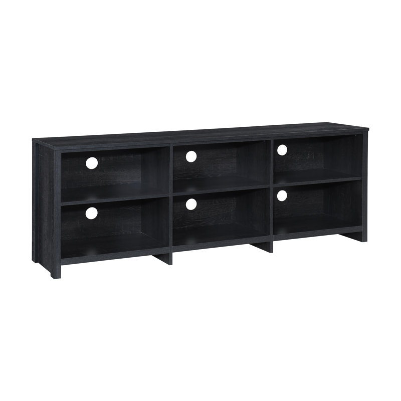 65 In. Wood Oak TV Stand With 6 Storage Shelves Fits TV's Up To 62 In., Black