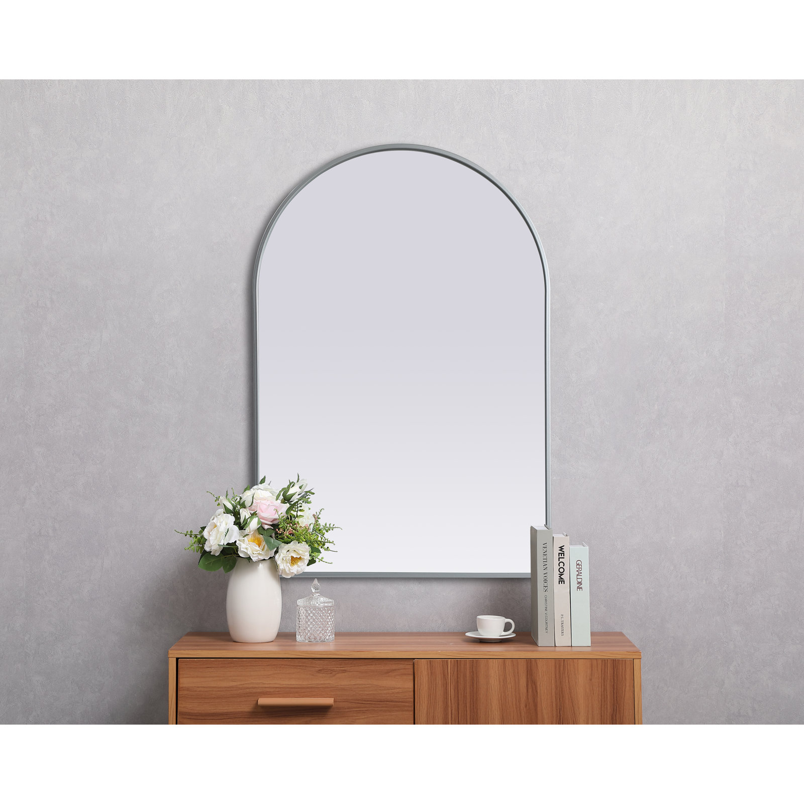 Sabine Metal Arch Wall Mirror, Silver, 40" x 27"