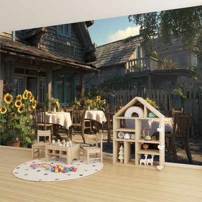 Peel and Stick Wallpaper Late Afternoon Sun Sunflower Garden Rustic Wooden Tables Wall Murals 100"H x 144"W Removable PVC Wall Paper Self-Adhesive Wall Decor for Bedroom Living Room Home Office