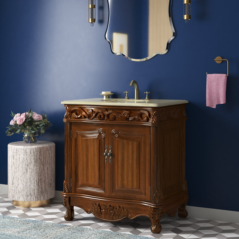 Ensemble de meuble-lavabo simple 32 po Aurillac, Teck, Crème