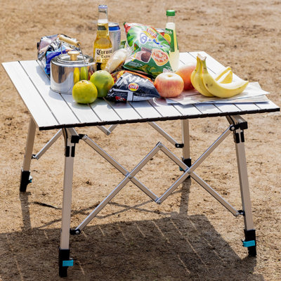 Ajla Portable Ajla With Adjustable Legs, Lightweight Aluminum Folding Table, Square
