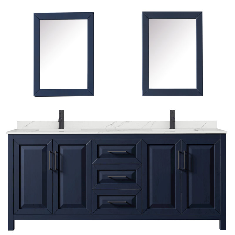 Daria 80 in. with Mirror Vanity, White Quartz, Blue, Matte Black
