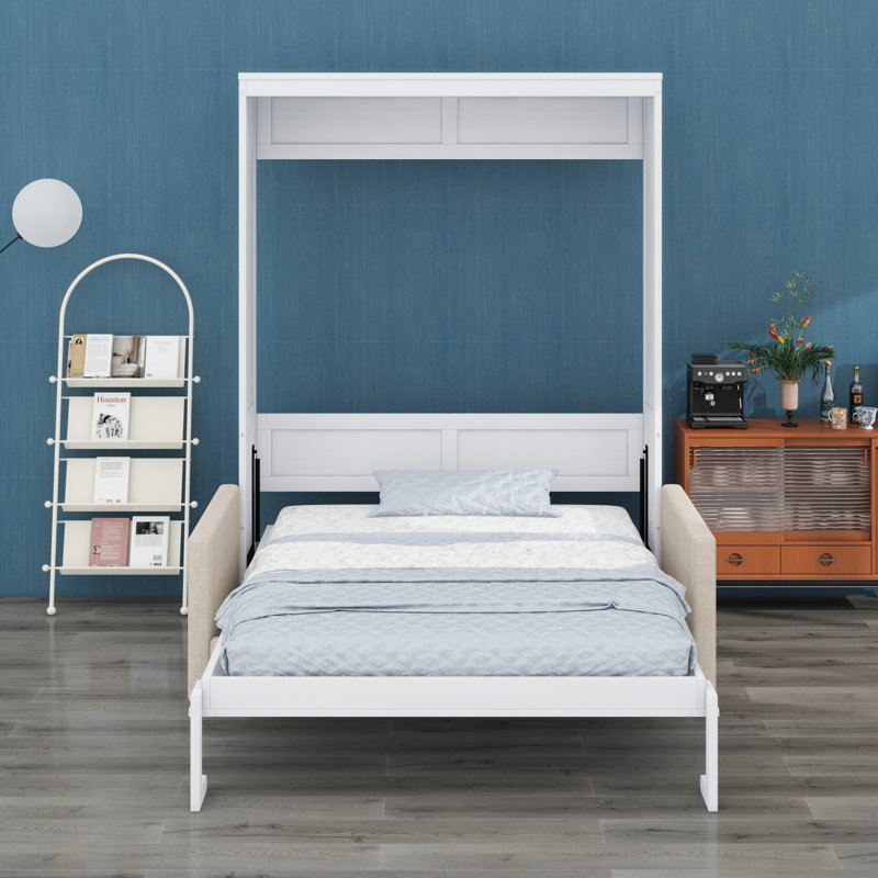 Murphy Bed Wall Bed With Cushion, White, Queen