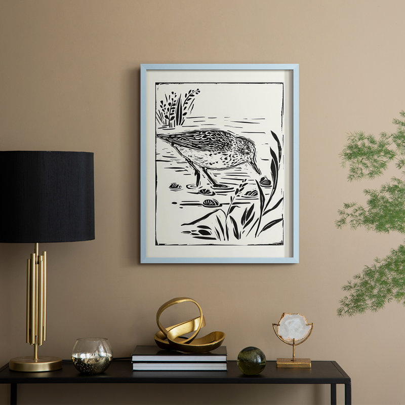 Linocut Style Seabird III, reproduction encadrée - bois massif, H 11 po x l 9 po, Bleu