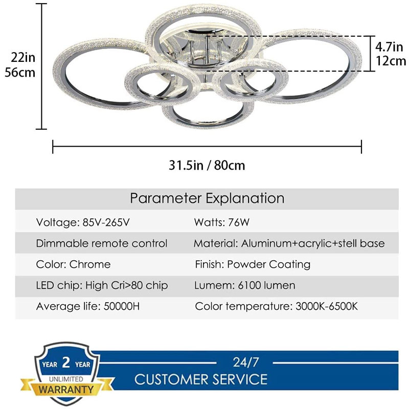 Elora 6-Light 80cm Acrylic LED Flush Mount