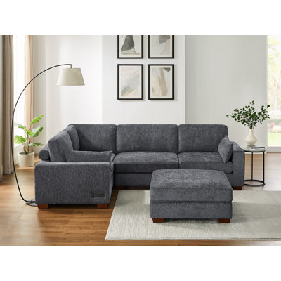 Chayten 5-Piece L-Shaped Upholstered Sectional Couch With 2 USB Ports, 1 Portable Ottoman