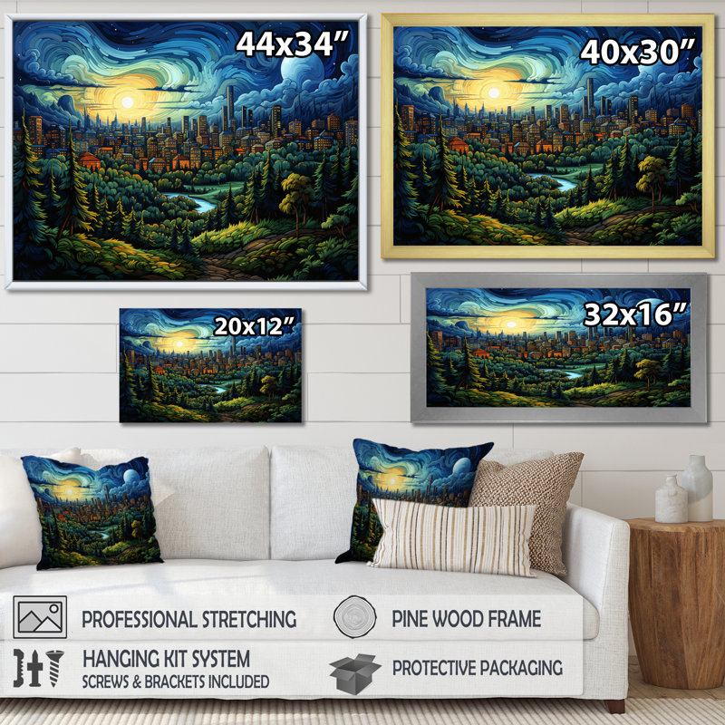 «Masterry Toronto The Starry II» sur toile, H 24 po x l 32 po x P 1 po, Cadre flottant blanc