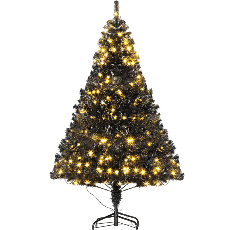 Arbre de Noël noir de 6 pi, 250 lumières blanc chaud, 1000 extrémités de branches, base de qualité de 6 pieds de haut avec
