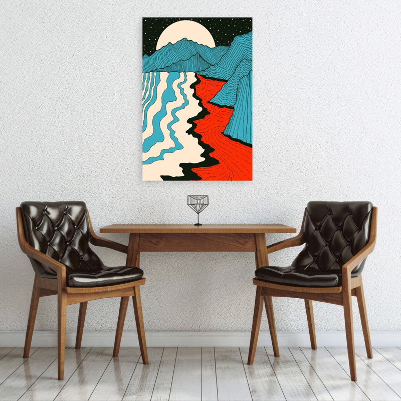 Psychedelic Mountain River Abstract Bold Colorful Landscape Mountain Wall Art Print by Stephen Wade - Wrapped Canvas Print
