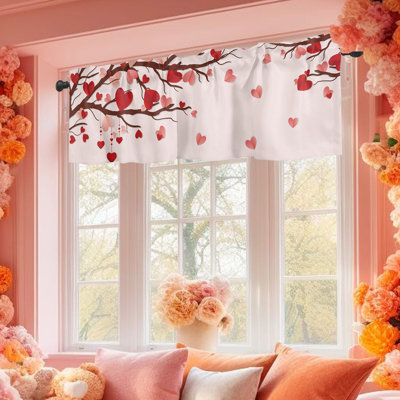 Kbndieu Romantic Valentine's Day Heart Shaped Pattern Style Semi Kitchen Curtains Suitable for Kitchens and Living Rooms Easily Create A Warm Home
